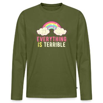 Everything Is Terrible Sarcasm Pastel Rainbow - Men's Premium Organic Long Sleeve Shirt - khaki - Front - Nico (187cm)