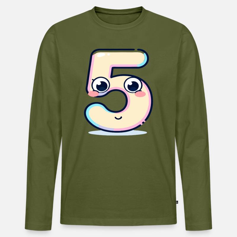 Nummer 5 Kawaii-Pastell - Männer Premium Bio Langarmshirt - Khaki