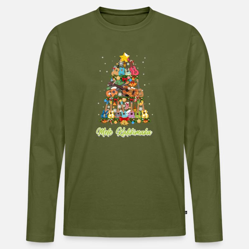 Hawaiian Ukulele Uke Christmas - Männer Premium Bio Langarmshirt - Khaki