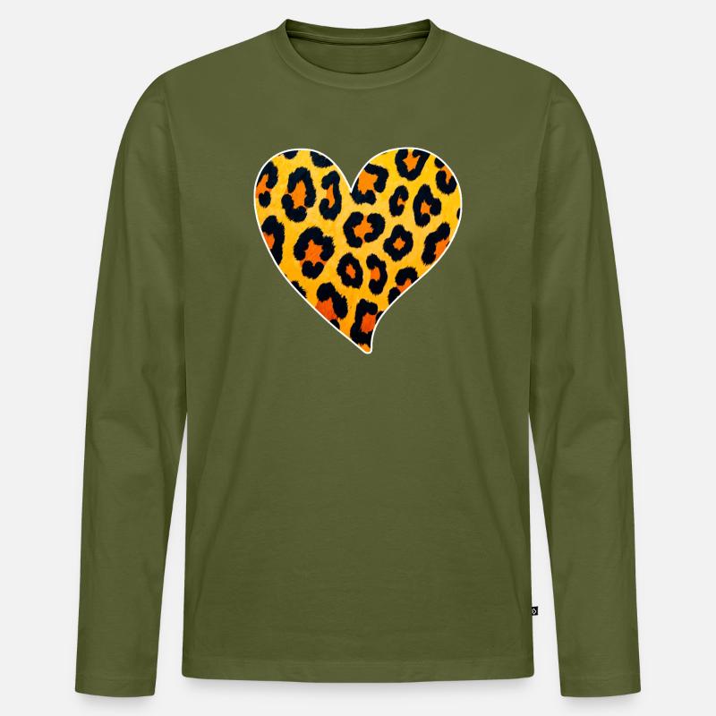 Leopard Herz Muster: Wildes Temperament - Männer Premium Bio Langarmshirt - Khaki