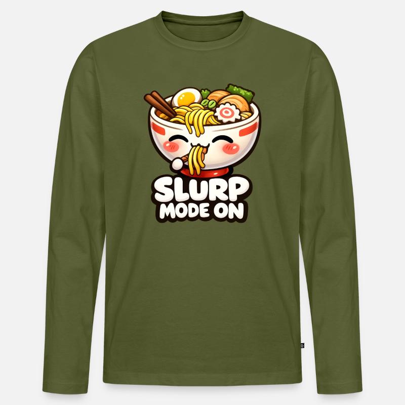 Slurp Mode On Ramen Kawaii - Männer Premium Bio Langarmshirt - Khaki