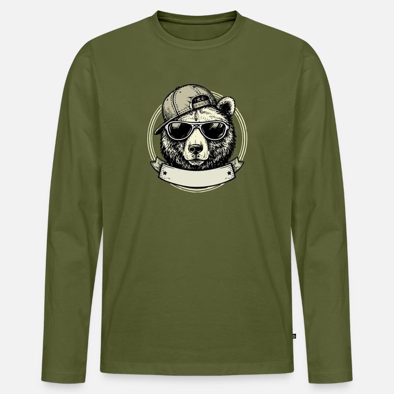 Bär mit Retro-Sonnenbrille - Männer Premium Bio Langarmshirt - Khaki
