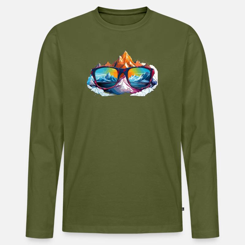Bergpanorama in Sonnenbrille - Männer Premium Bio Langarmshirt - Khaki