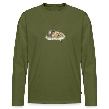 Fort en pierre dans le brouillard - T-shirt manches longues Premium bio Homme - kaki - Devant - Nico (187cm)