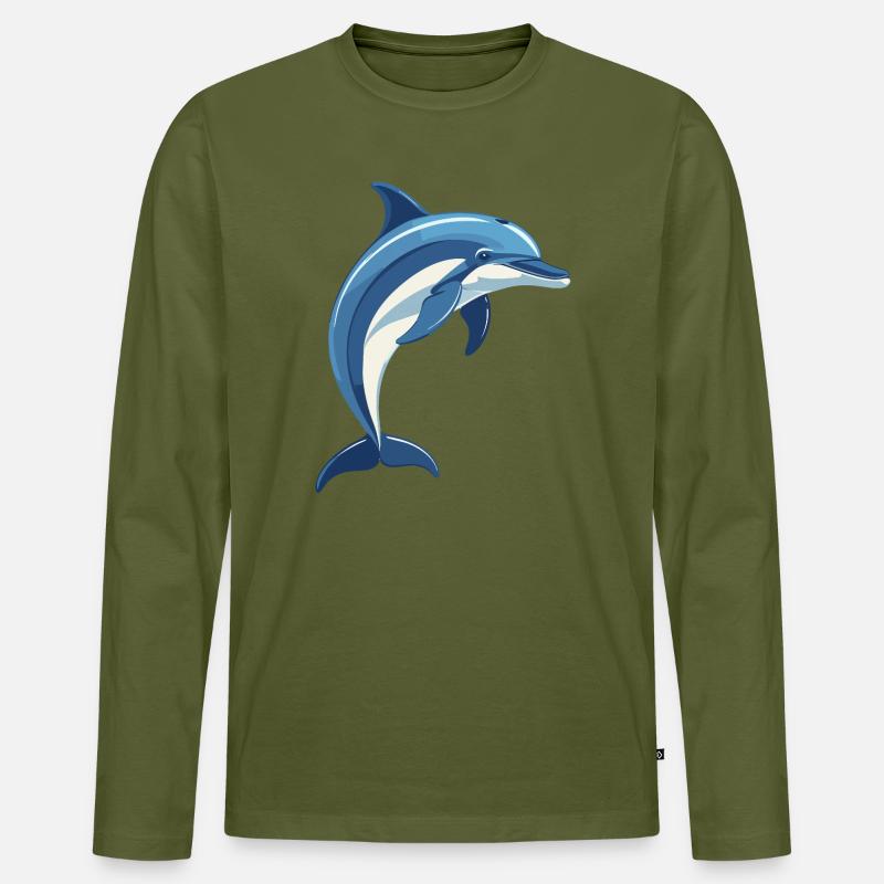 Blauer Delfin springt aus dem Wasser - Männer Premium Bio Langarmshirt - Khaki