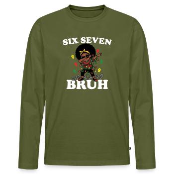 Six Seven Bruh Dabbing Juneteenth Girl Afro Girls - Men's Premium Organic Long Sleeve Shirt - khaki - Front - Nico (187cm)