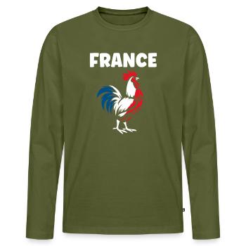 Trikolore Hahn Frankreich - Männer Premium Bio Langarmshirt - Khaki - Vorne - Nico (187cm)