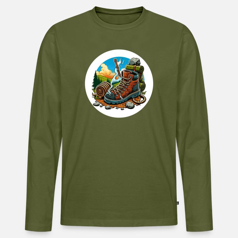 Qualmender Wanderschuh - Männer Premium Bio Langarmshirt - Khaki