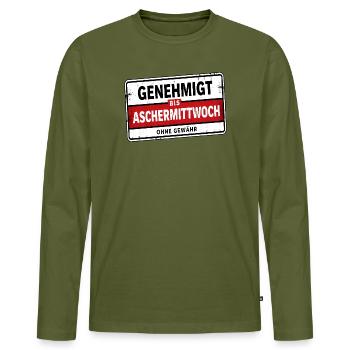 Satire approuvée jusqu’au mercredi des Cendres - T-shirt manches longues Premium bio Homme - kaki - Devant - Nico (187cm)