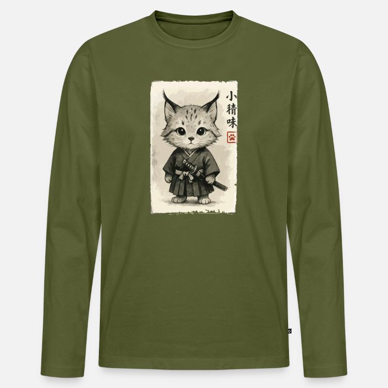 Katzen Samurai  - Männer Premium Bio Langarmshirt - Khaki