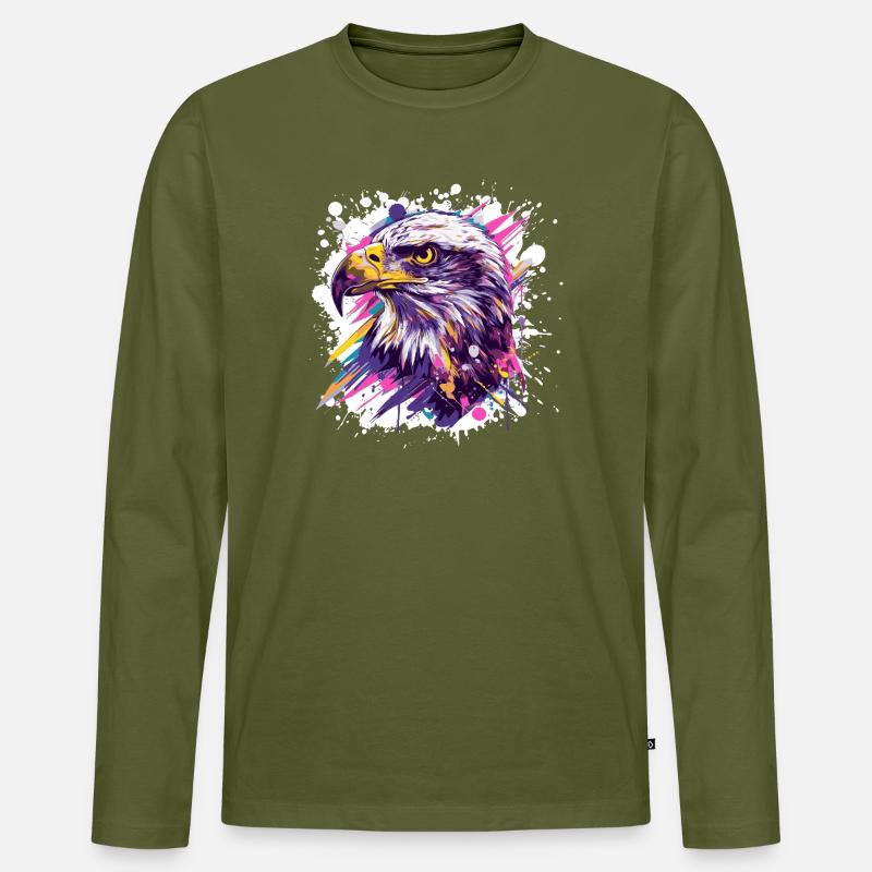 Farbexplosion Adlerkopf Kunst - Männer Premium Bio Langarmshirt - Khaki