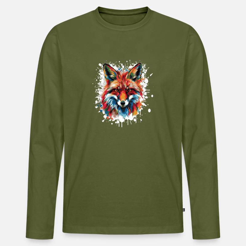 Wasserfarbiger Fuchs Kopf - Männer Premium Bio Langarmshirt - Khaki