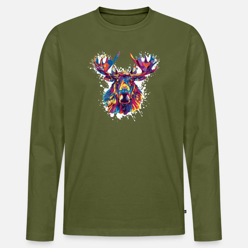 Hirsch Reh Farbklecks - Männer Premium Bio Langarmshirt - Khaki