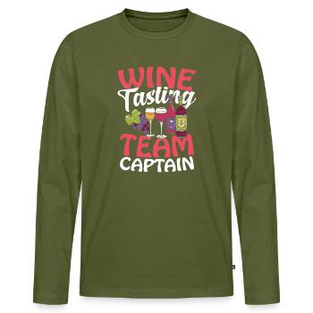 Wine Tasting Team Captain - Men's Premium Organic Long Sleeve Shirt - khaki - Front - Nico (187cm)