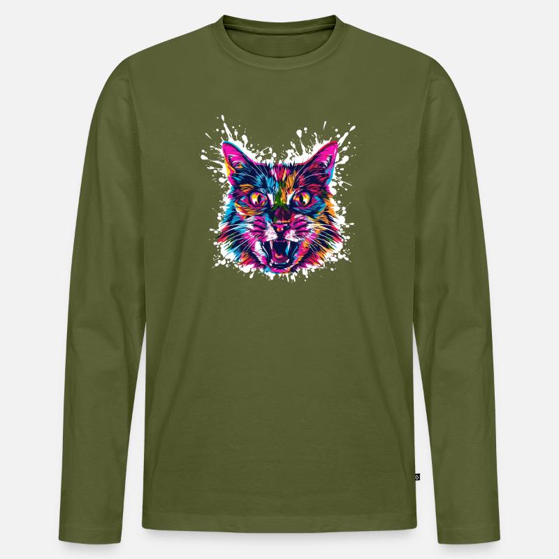 Katze Kunst Graffiti - Männer Premium Bio Langarmshirt - Khaki
