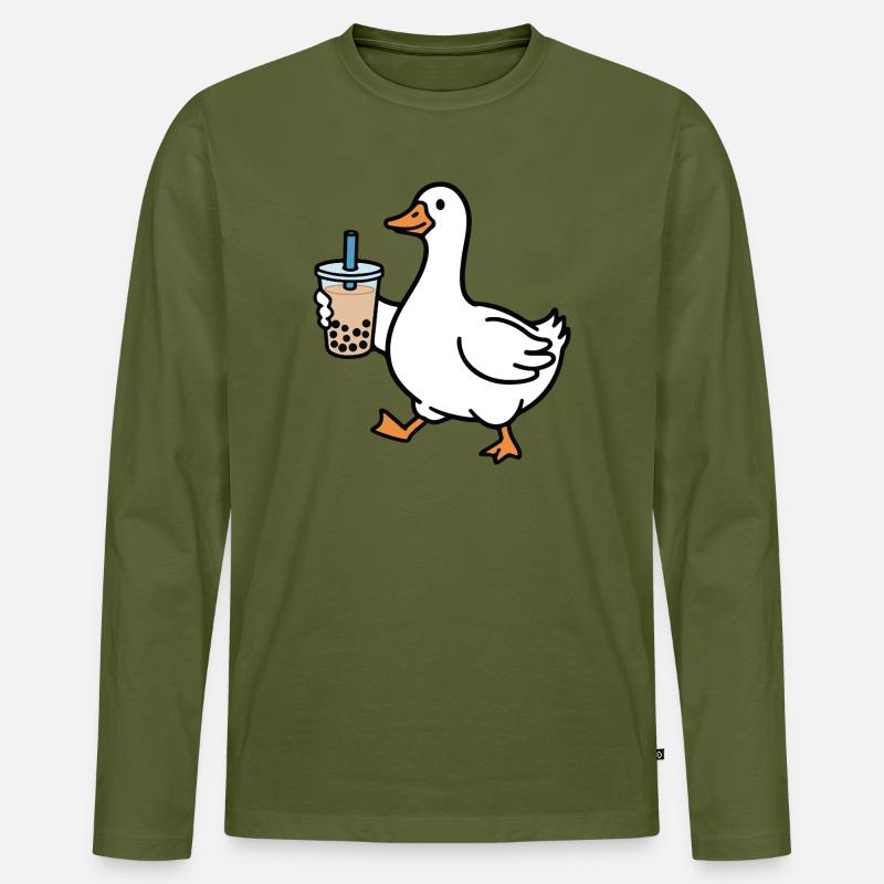 Quakende Ente mit Bubble Tea - Männer Premium Bio Langarmshirt - Khaki