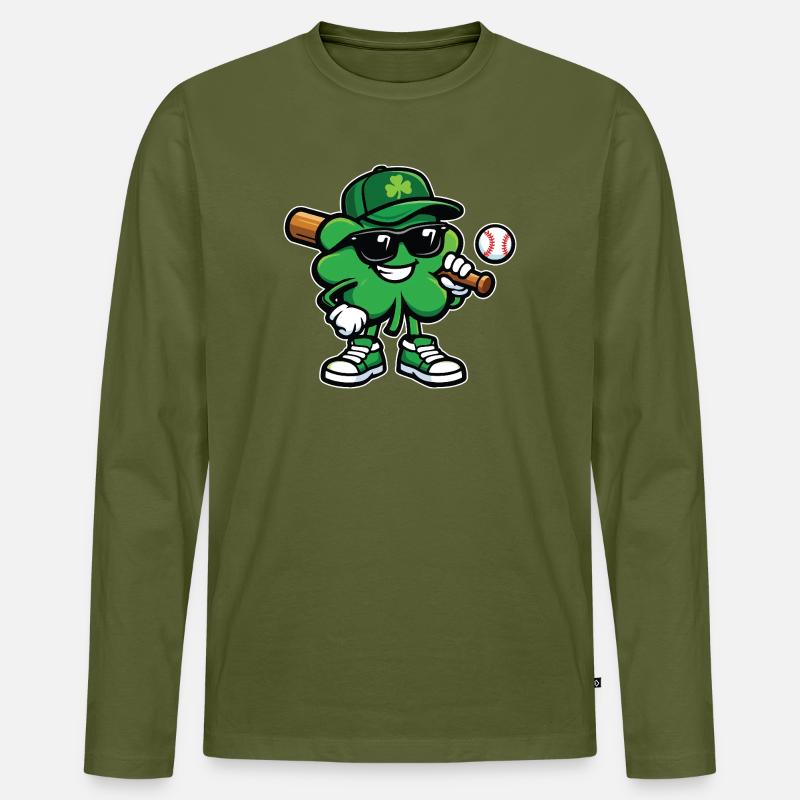 Baseball Shamrock St Patrick's Irish - Männer Premium Bio Langarmshirt - Khaki