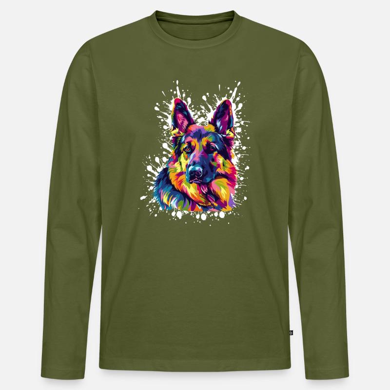 Hund Schäferhund Kunst - Männer Premium Bio Langarmshirt - Khaki
