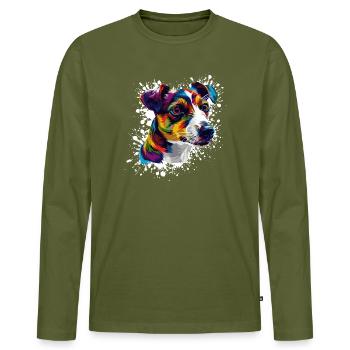 Hund Hundeporträt Splatter - Männer Premium Bio Langarmshirt - Khaki - Vorne - Nico (187cm)