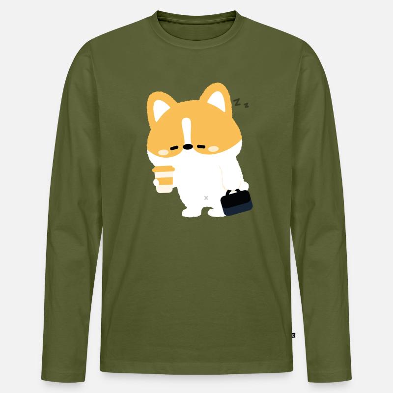 Müder Corgi-Kaffee - Männer Premium Bio Langarmshirt - Khaki