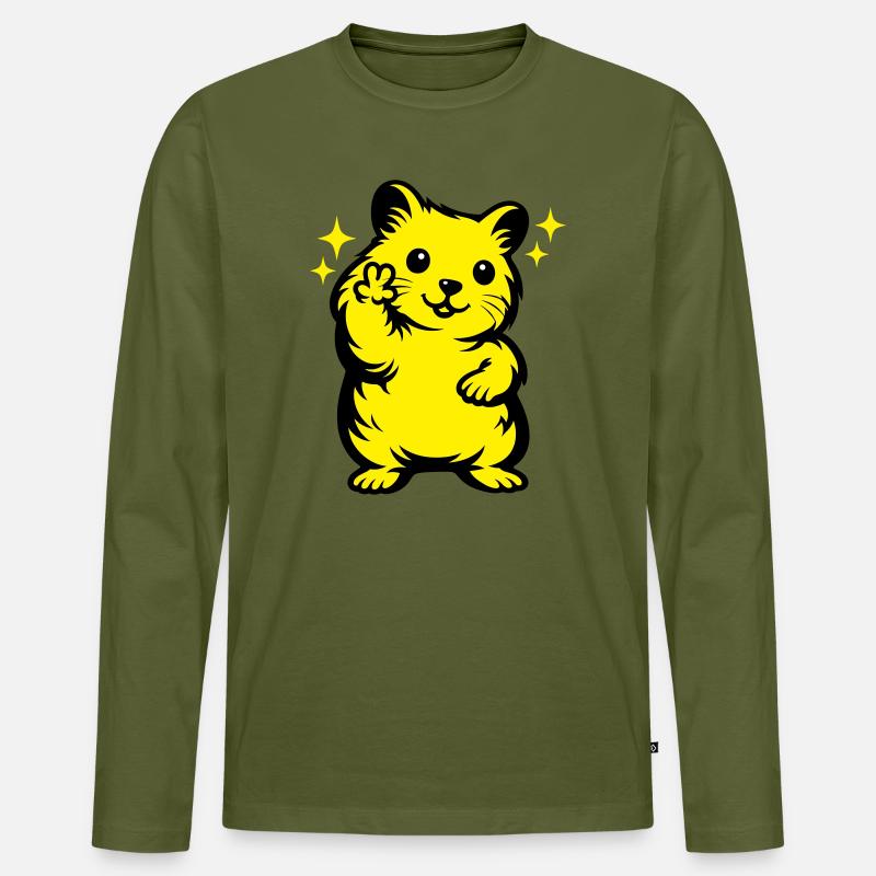 Hamster Cartoon - Männer Premium Bio Langarmshirt - Khaki