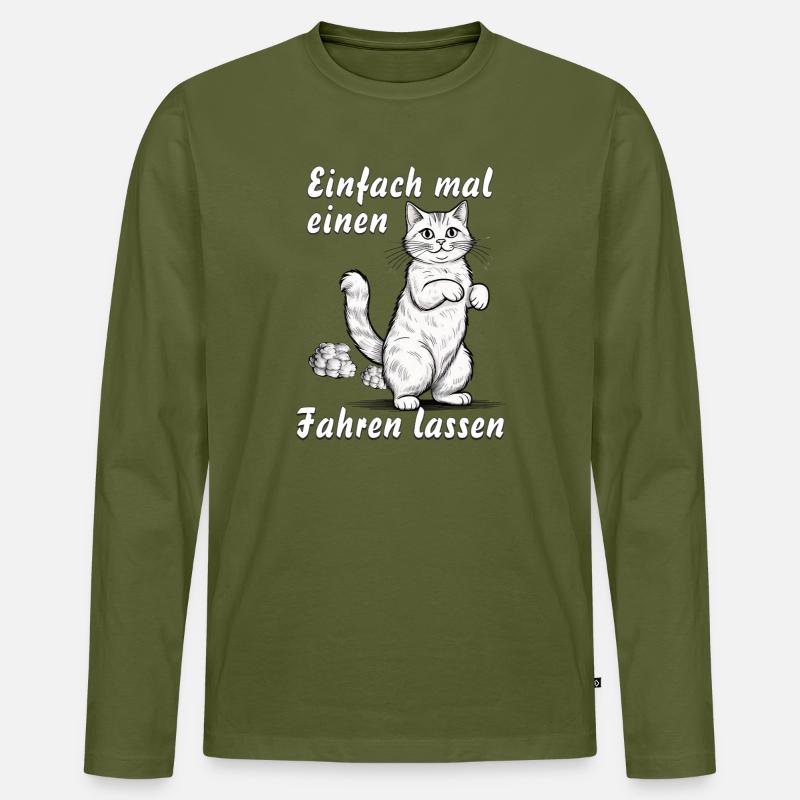 KATZE Einfach einen fahren lassen - Männer Premium Bio Langarmshirt - Khaki