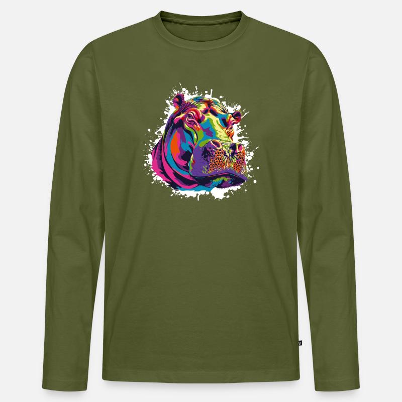 Nilpferd Kunst Comic - Männer Premium Bio Langarmshirt - Khaki