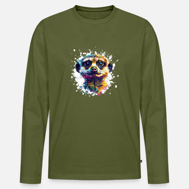 Erdmännchen Porträt Splash - Männer Premium Bio Langarmshirt - Khaki