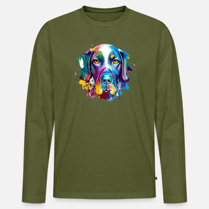 Deutscher Kurzhaar-Pointer GSP Farbenfrohe Hundekunst - Männer Premium Bio Langarmshirt - Khaki