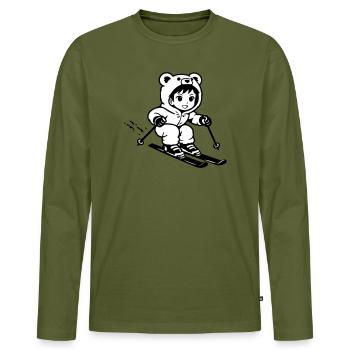 Ski Bears in Anime Style - Men's Premium Organic Long Sleeve Shirt - khaki - Front - Nico (187cm)