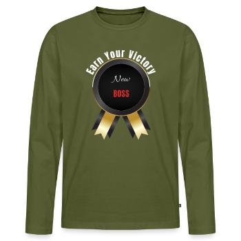 Gagnez votre victoire – | Insigne de la Récompense de la Motivation - T-shirt manches longues Premium bio Homme - kaki - Devant - Nico (187cm)