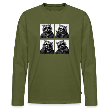 Waschbär Noir Vierfach: Sonnenbrille Zigarette - Männer Premium Bio Langarmshirt - Khaki - Vorne - Nico (187cm)