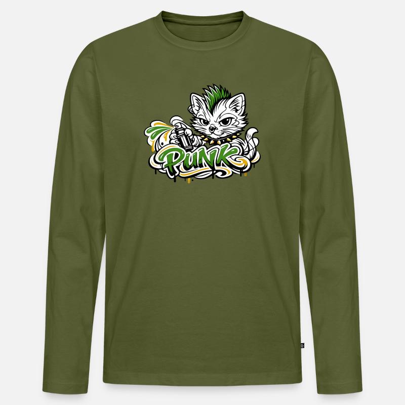 Punkkatz Graffiti Mohawk - Männer Premium Bio Langarmshirt - Khaki