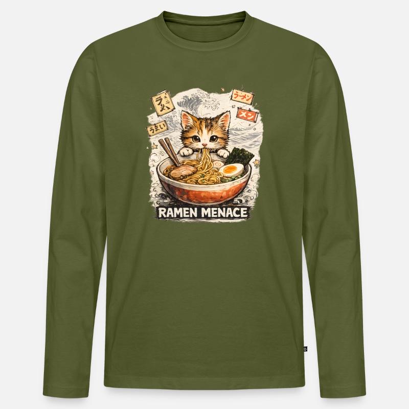 Ramen Katze - Männer Premium Bio Langarmshirt - Khaki