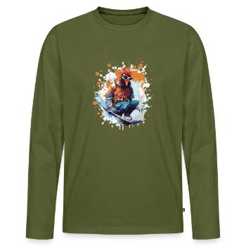 Hahn Snowboard - Men's Premium Organic Long Sleeve Shirt - khaki - Front - Nico (187cm)