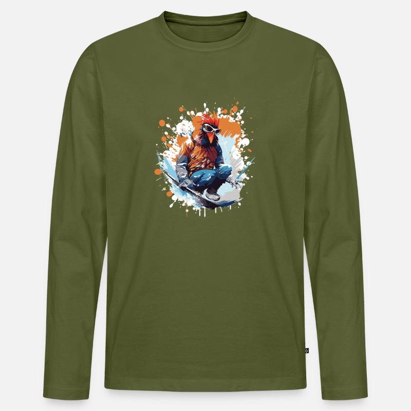 Hahn Snowboard - Männer Premium Bio Langarmshirt - Khaki