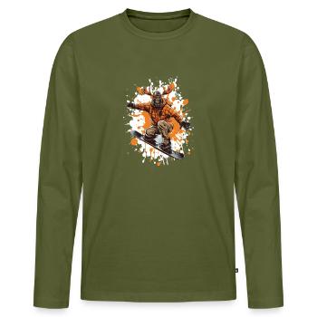 Moose Snowboard - Men's Premium Organic Long Sleeve Shirt - khaki - Front - Nico (187cm)