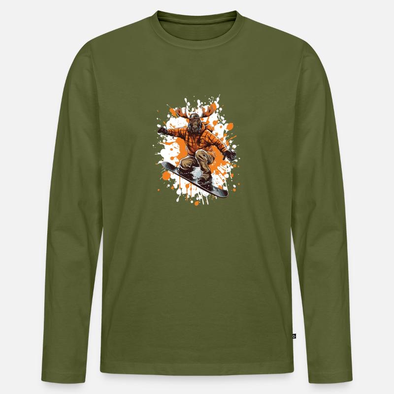 Elch Snowboard - Männer Premium Bio Langarmshirt - Khaki
