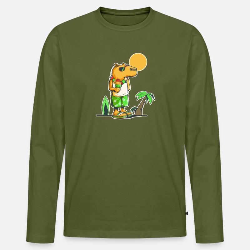 Capybara am Strand - Männer Premium Bio Langarmshirt - Khaki