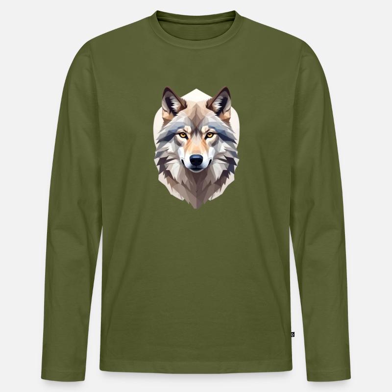 Geometrischer Wolfkopf - Männer Premium Bio Langarmshirt - Khaki