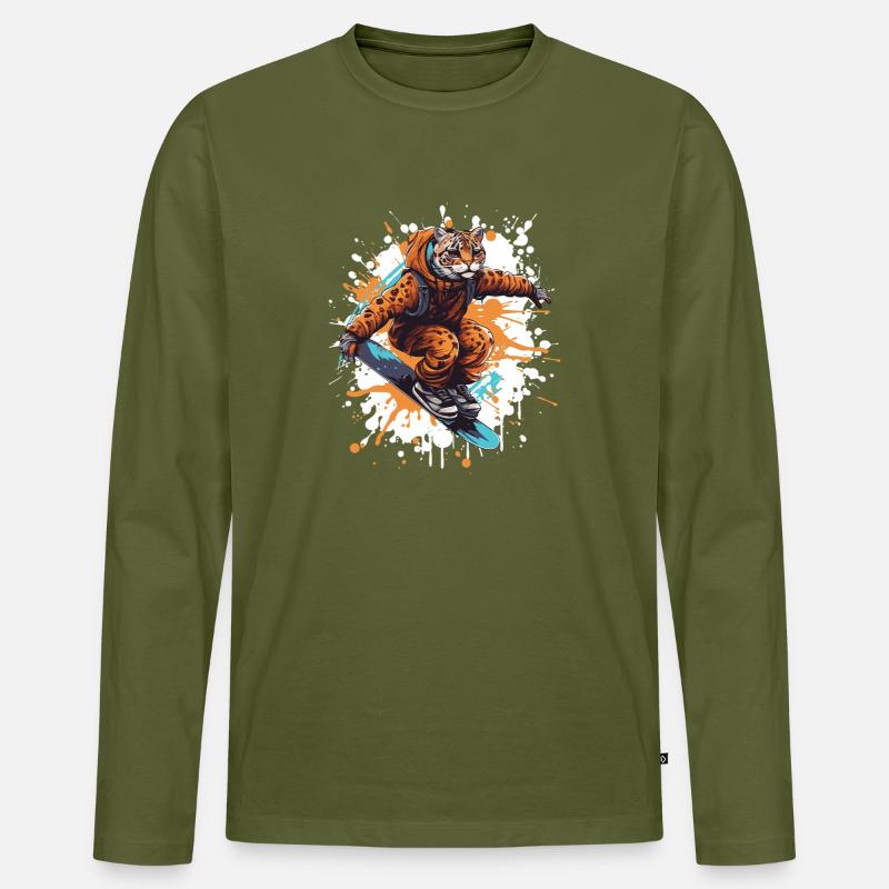 Gepard Snowboard - Männer Premium Bio Langarmshirt - Khaki
