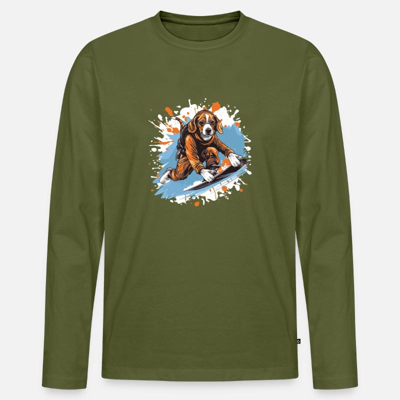 Beagle Hund Snowboard - Männer Premium Bio Langarmshirt - Khaki