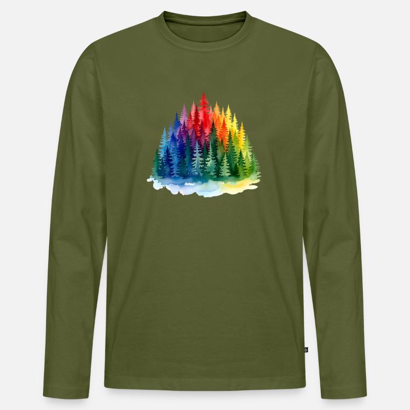 Regenbogenwald Silhouette Rainbow forest - Männer Premium Bio Langarmshirt - Khaki