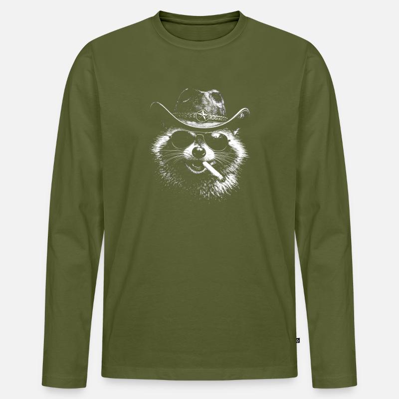 Waschbär Cowboy mit Zigarre - Männer Premium Bio Langarmshirt - Khaki