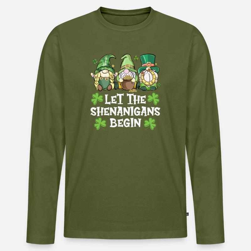 Lasst die Eskapaden beginnen: Irisches Gnom-Design - Männer Premium Bio Langarmshirt - Khaki