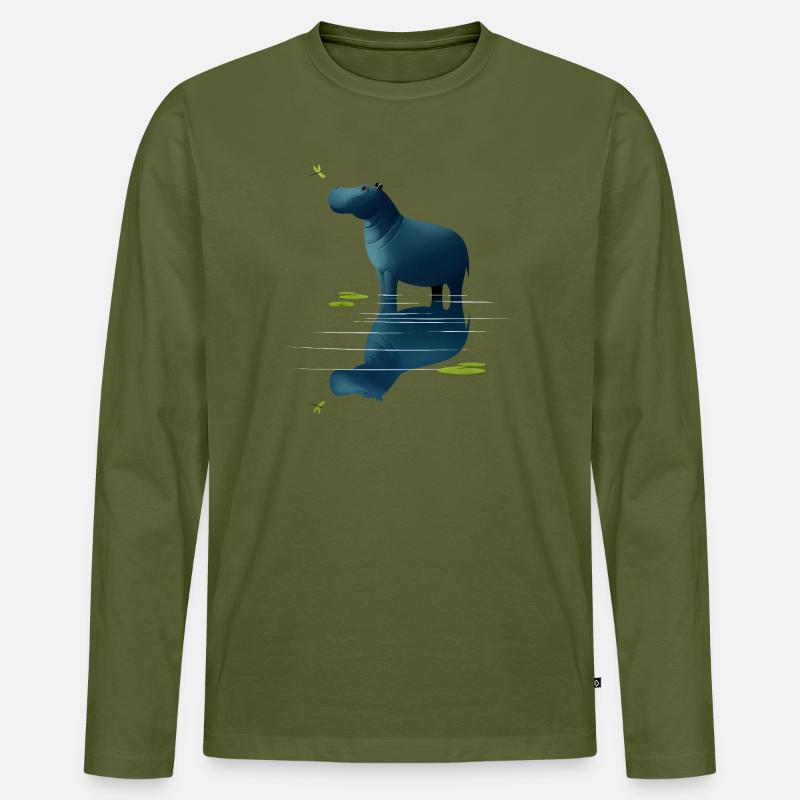 Nilpferd und Libelle - Männer Premium Bio Langarmshirt - Khaki