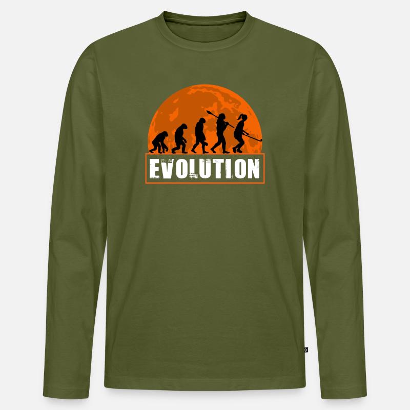 Field Hockey Evolution Silhouette Sunset - Männer Premium Bio Langarmshirt - Khaki