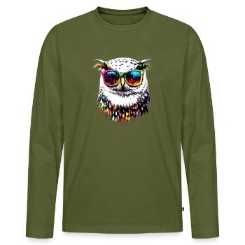 Chouette blanche Chouette Chouette Chouette Chouette Chouette Chouette des neiges - T-shirt manches longues Premium bio Homme - kaki - Devant - Nico (187cm)