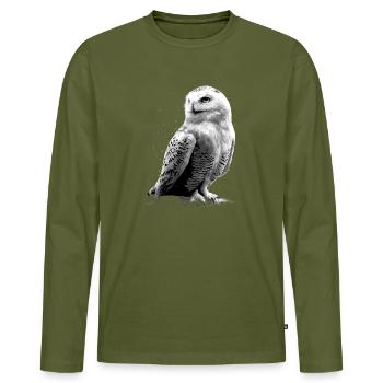 Chouette blanche Chouette Chouette Chouette Chouette Chouette Chouette des neiges - T-shirt manches longues Premium bio Homme - kaki - Devant - Nico (187cm)