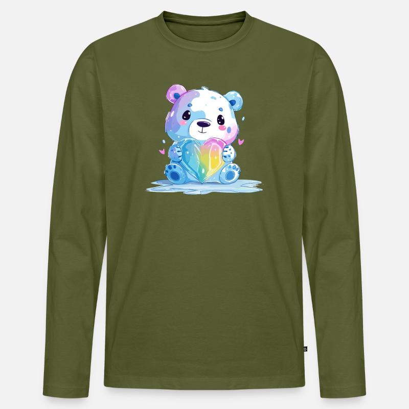 Süßer Eisbär mit Regenbogenherz - Männer Premium Bio Langarmshirt - Khaki